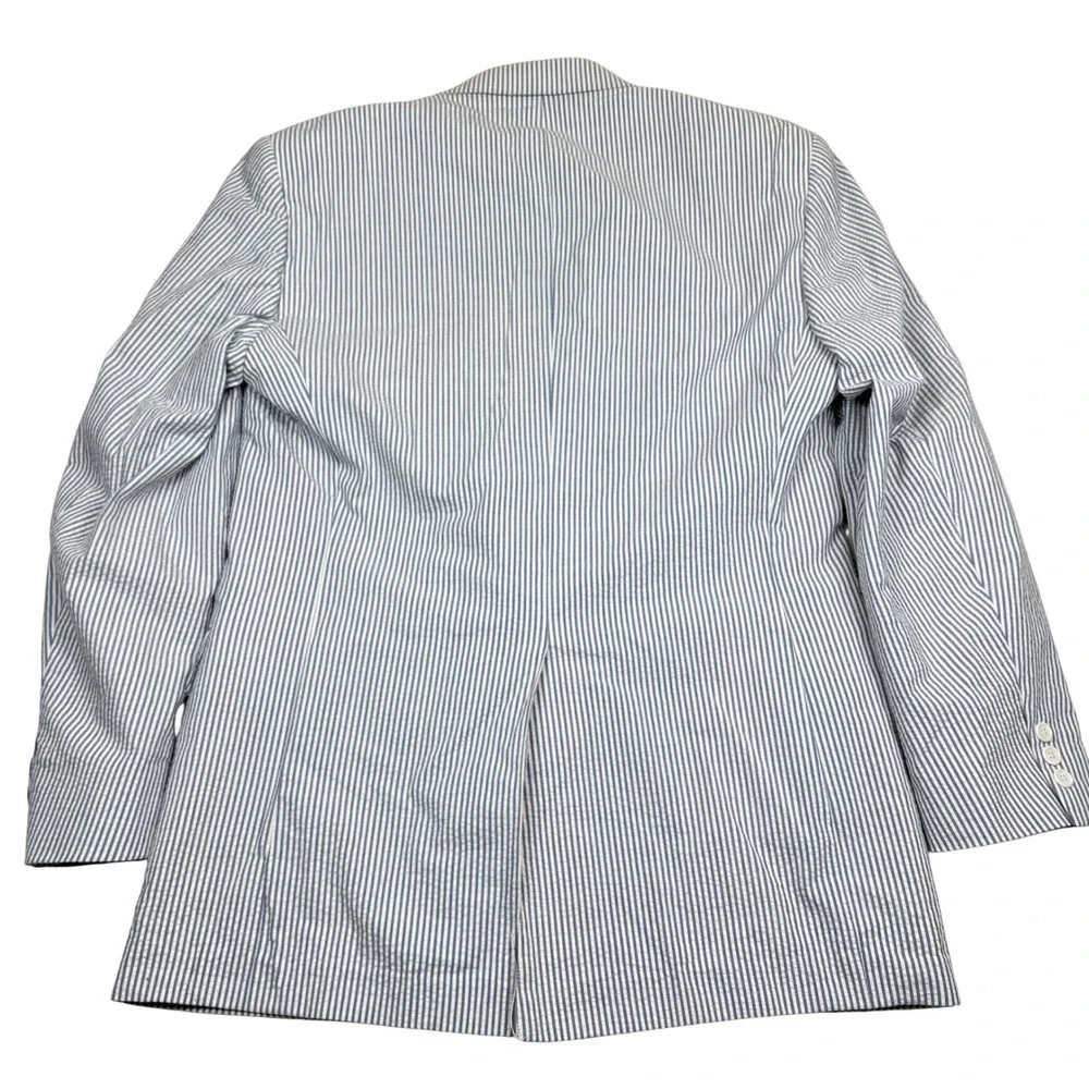 Brooks Brothers Mens 44L Seersucker Blazer Blue White Striped Cotton Sport Coat
